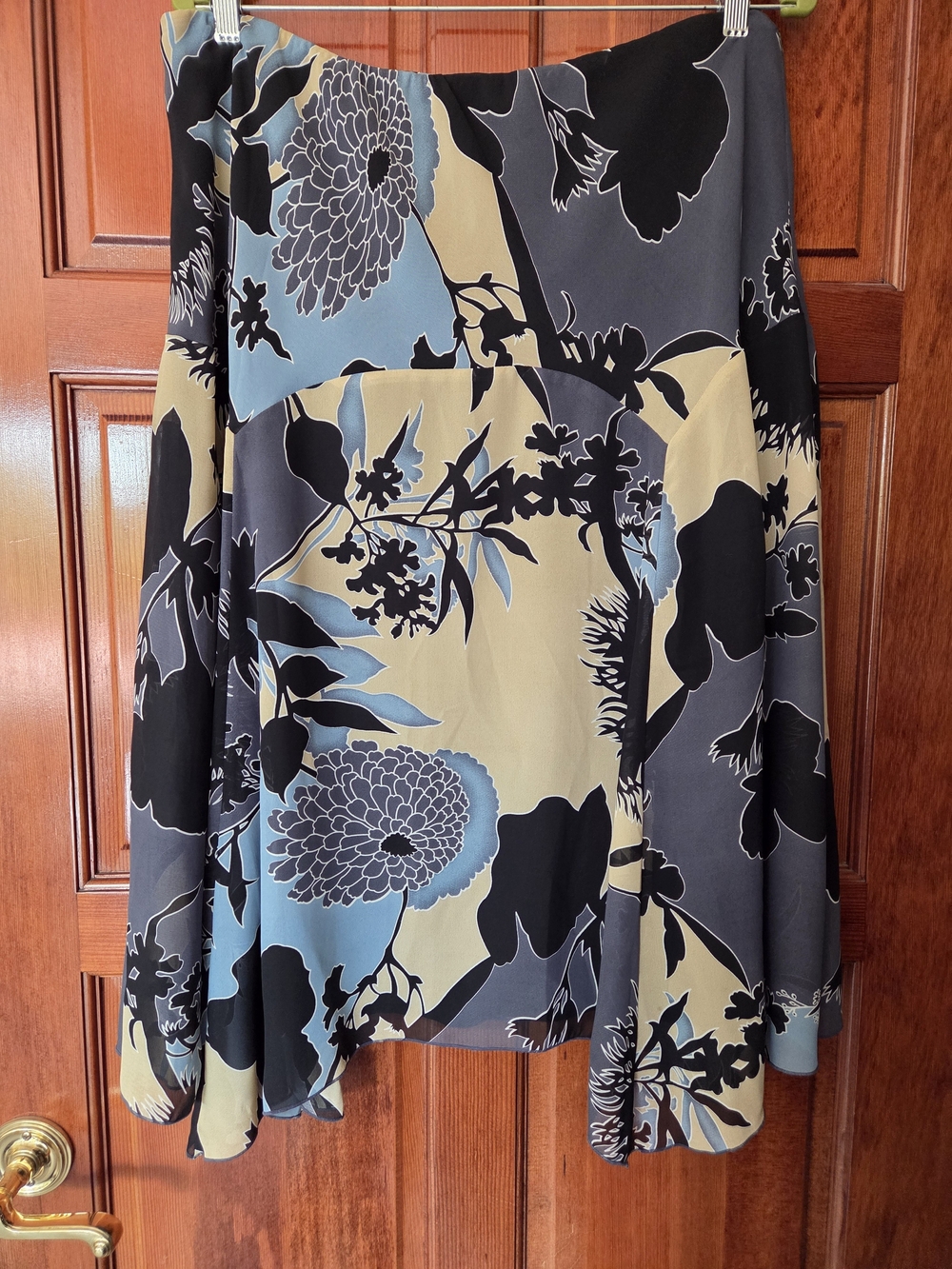 Apostrophe Asymmetrical Floral Skirt in Blue, Black & Cream
